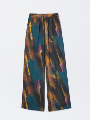 Printed Pants With Elastic Waistband, Multicolor, hi-res