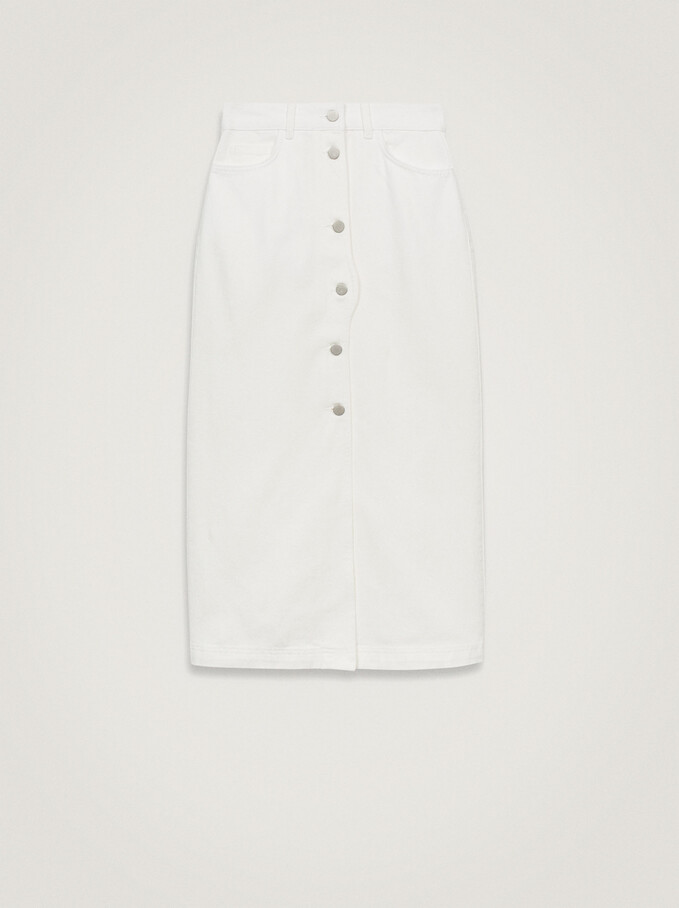 Denim Midi Skirt, White, hi-res