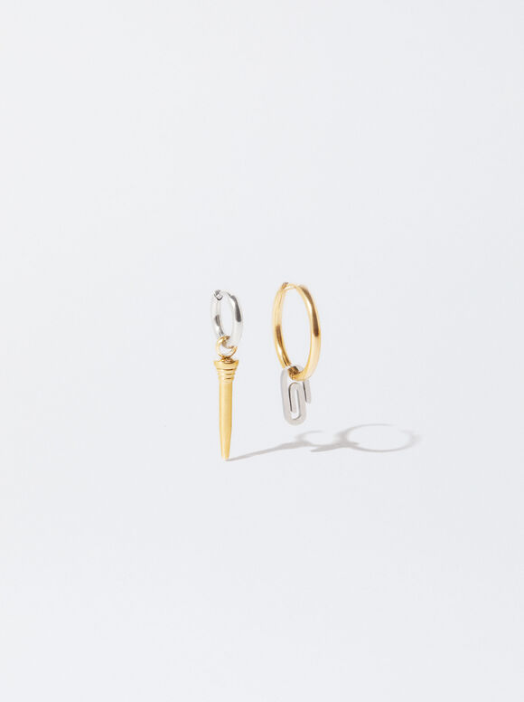 Asymmetrical Steel Earrings, Multicolor, hi-res