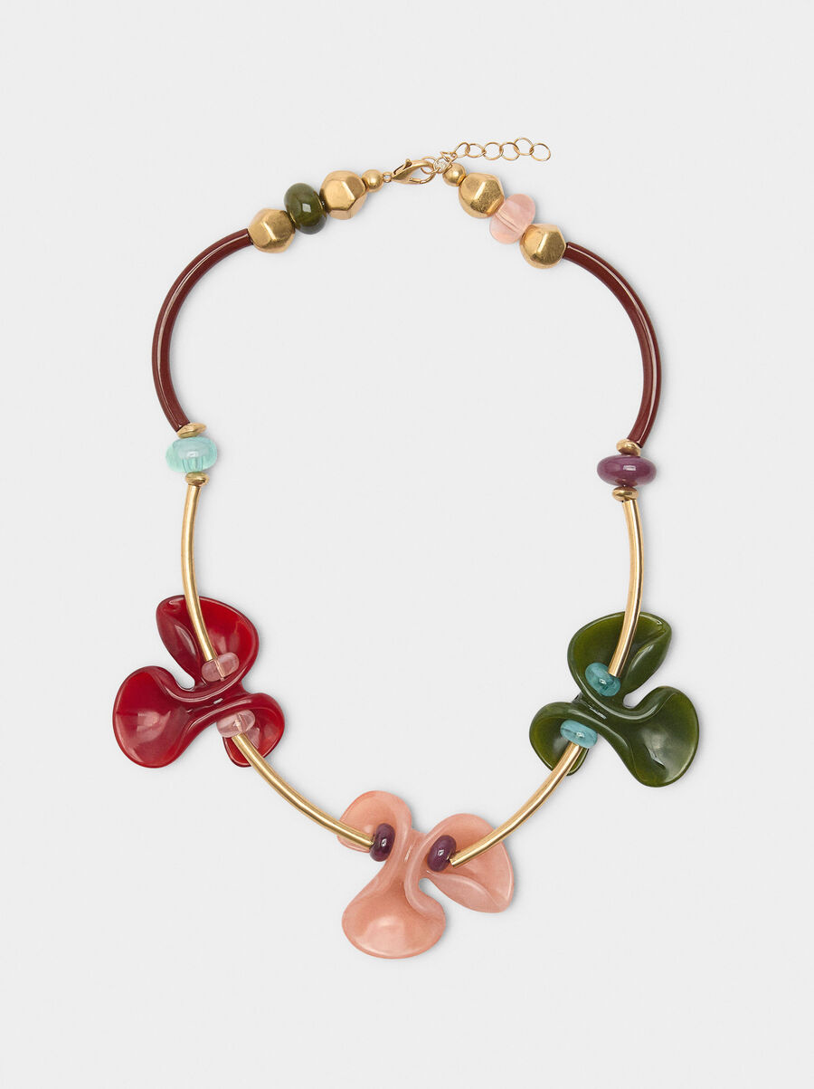 Short necklace with resin flowers