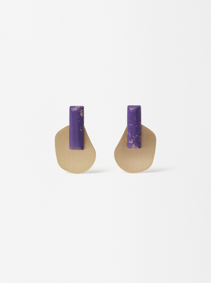 Gold-Toned Earrings With Stone, Purple, hi-res
