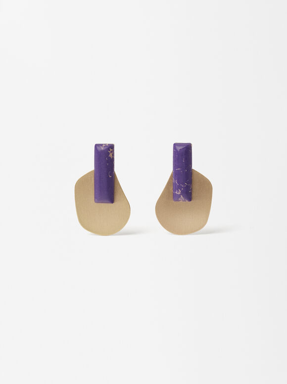 Gold-Toned Earrings With Stone, Purple, hi-res