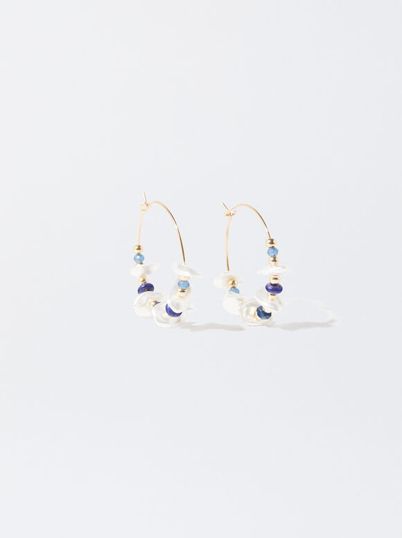 Hoop Earrings With Faux Pearls, Multicolor, hi-res