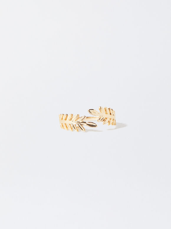 Ring With Leaf, Golden, hi-res
