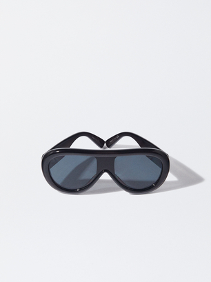 Ovale Sonnenbrille, Schwarz, hi-res