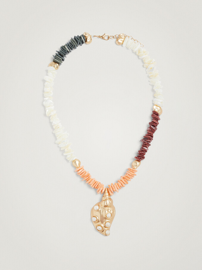 Necklace With Shell And Pearl, Multicolor, hi-res