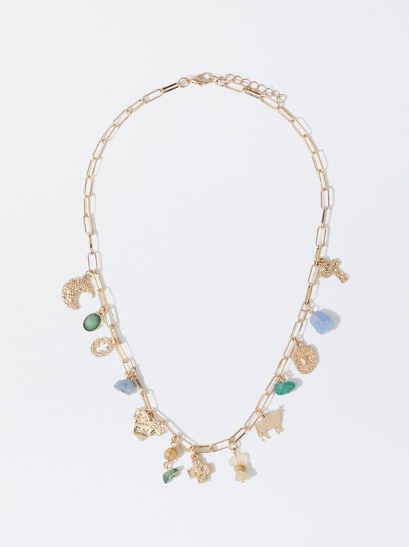 Link Necklace With Stones, Multicolor, hi-res
