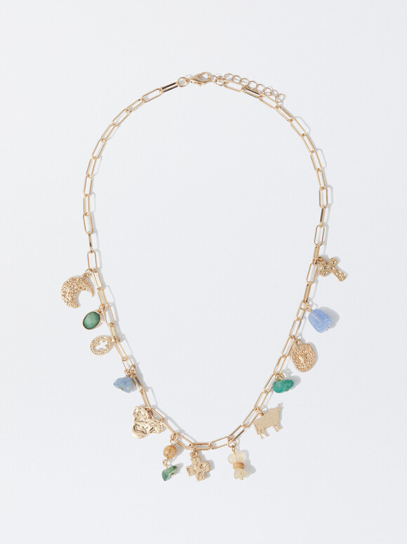 Link Necklace With Stones, Multicolor, hi-res