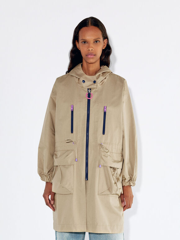 Parka With Pockets And Hood, Beige, hi-res