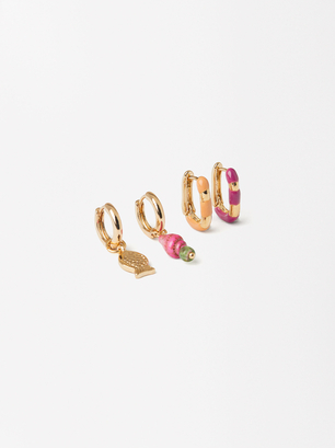 Set Of Golden Earrings, Multicolor, hi-res