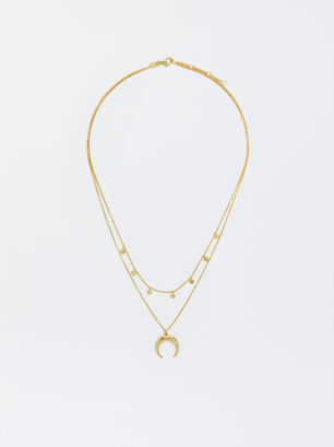 Kurze Halskette Aus Silber 925 Mit Zierhorn, Golden, hi-res