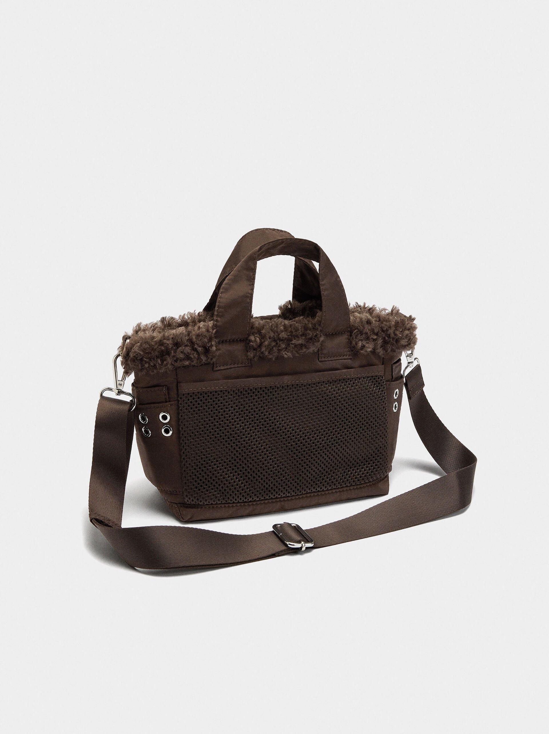 Bolso tote de nylon borde efecto pelo image number 2.0