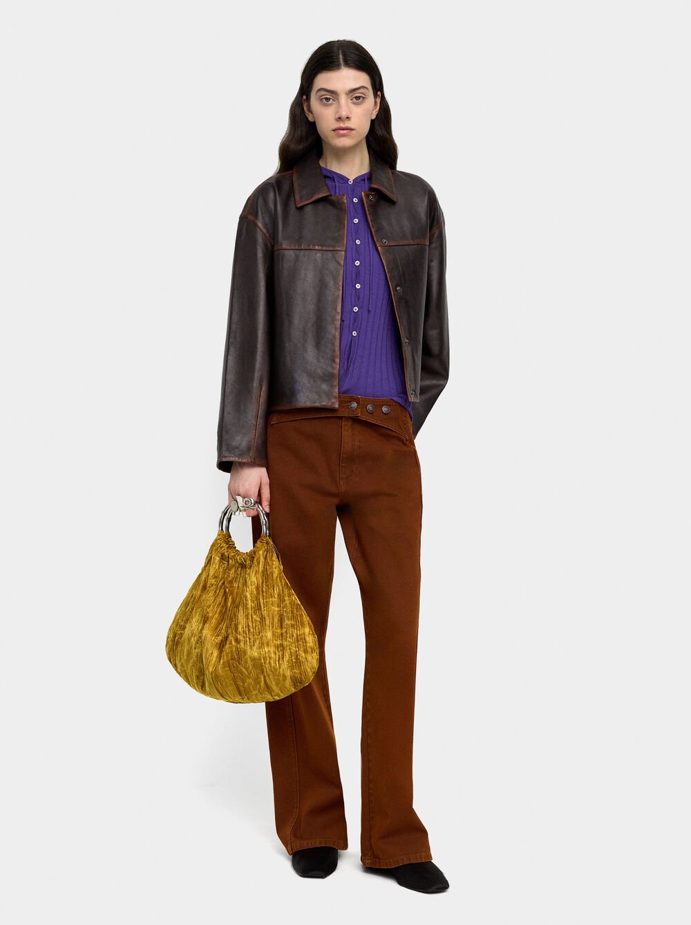 Leather jacket with topstitching