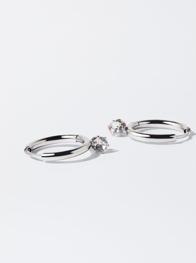 Stainless Steel Hoop Earrings With Crystals image number 1.0