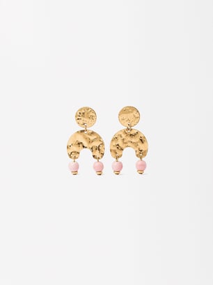 Golden Earrings With Texture, Pink, hi-res