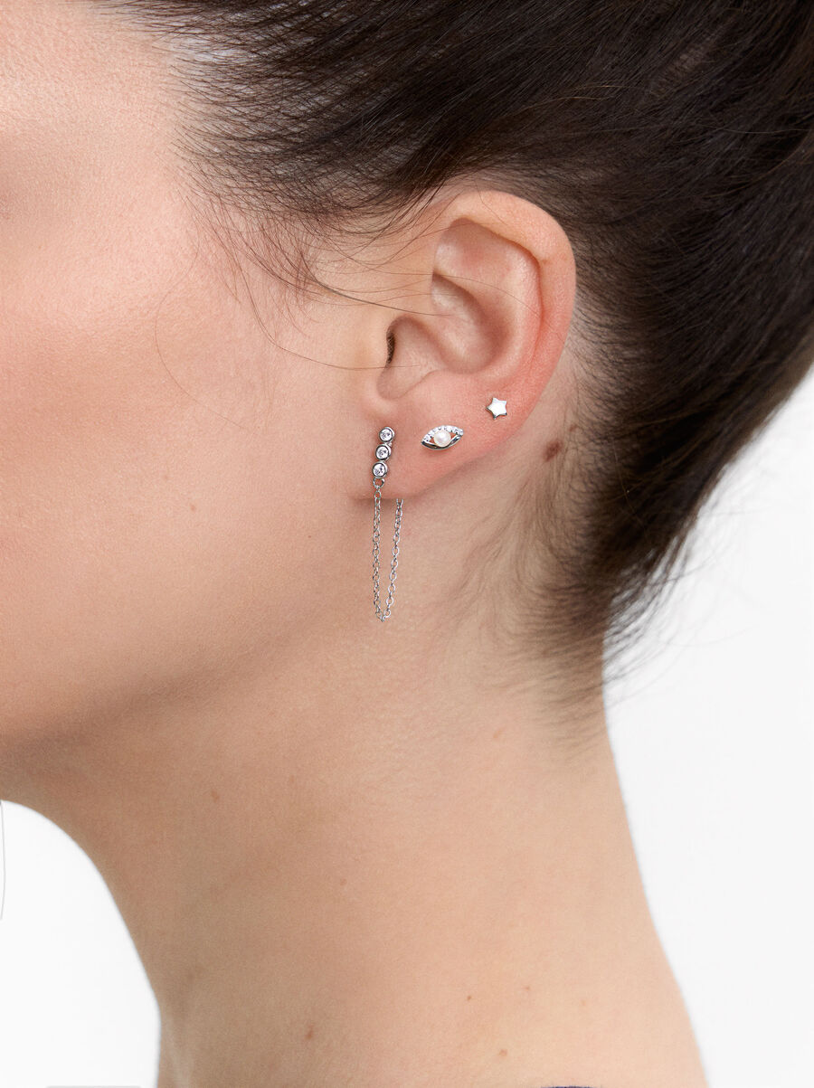 Set of earrings with zircons and freshwater pearl - 925 sterling silver