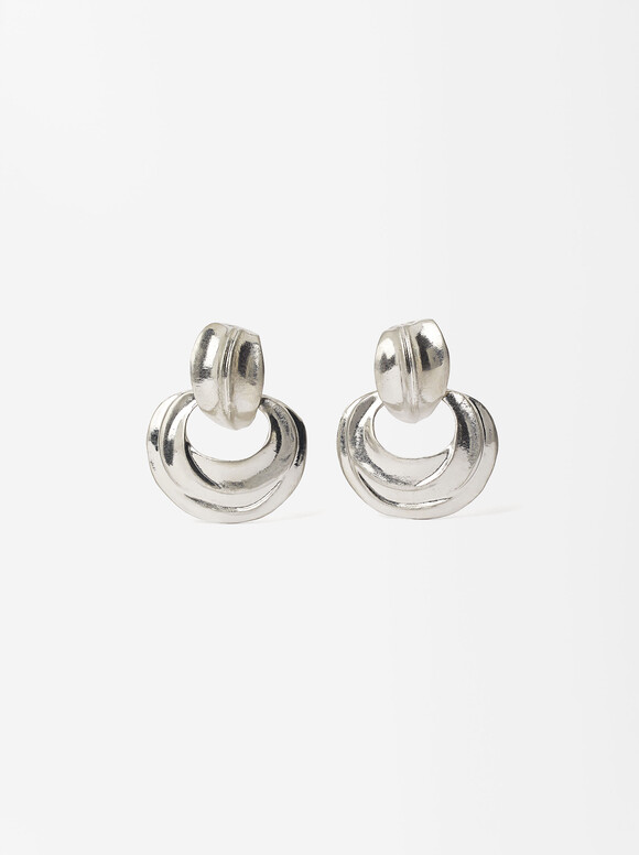 Irregular Silver Earrings, Silver, hi-res