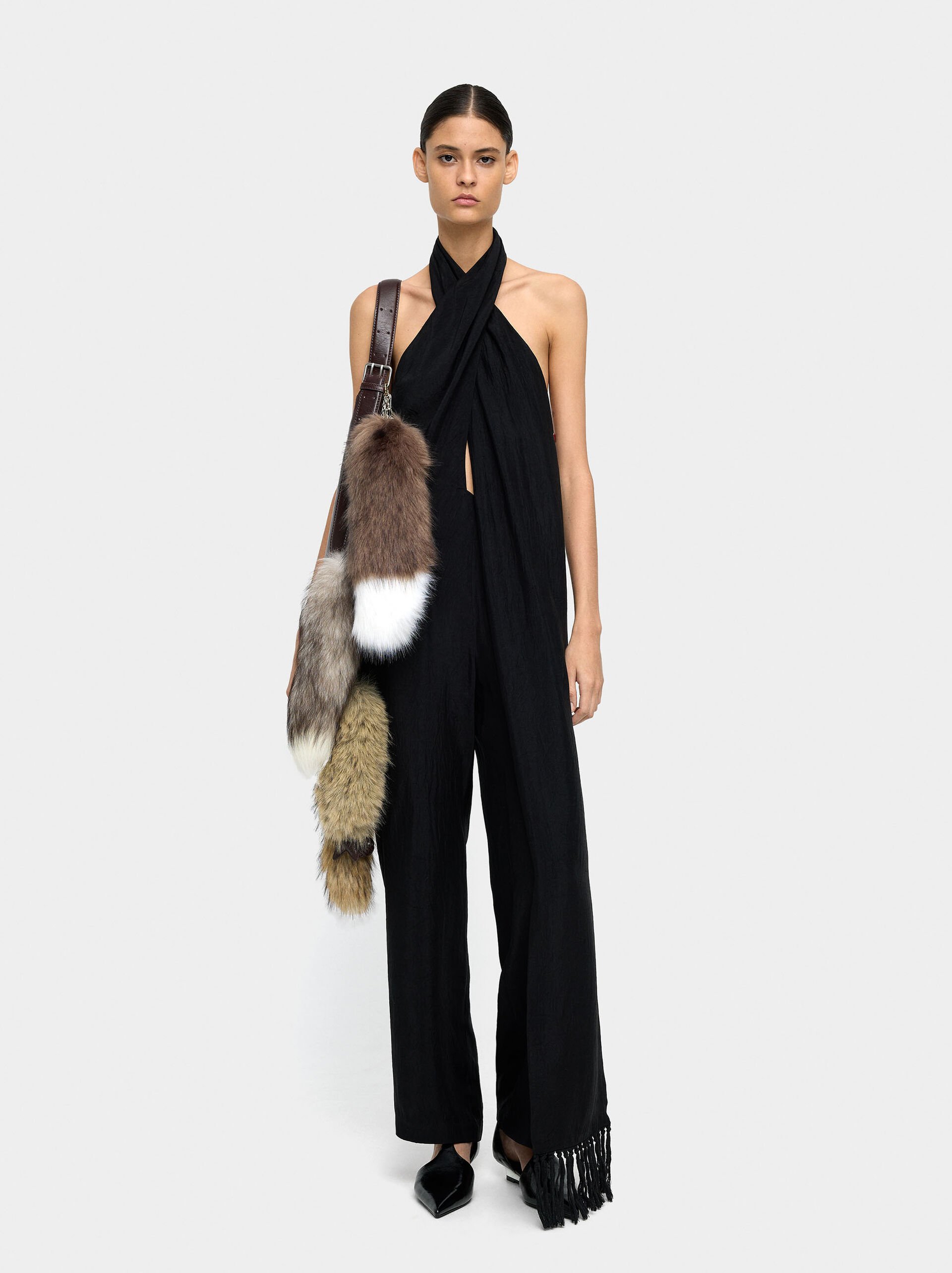 Jumpsuit with halter crinkled effect image number 0.0