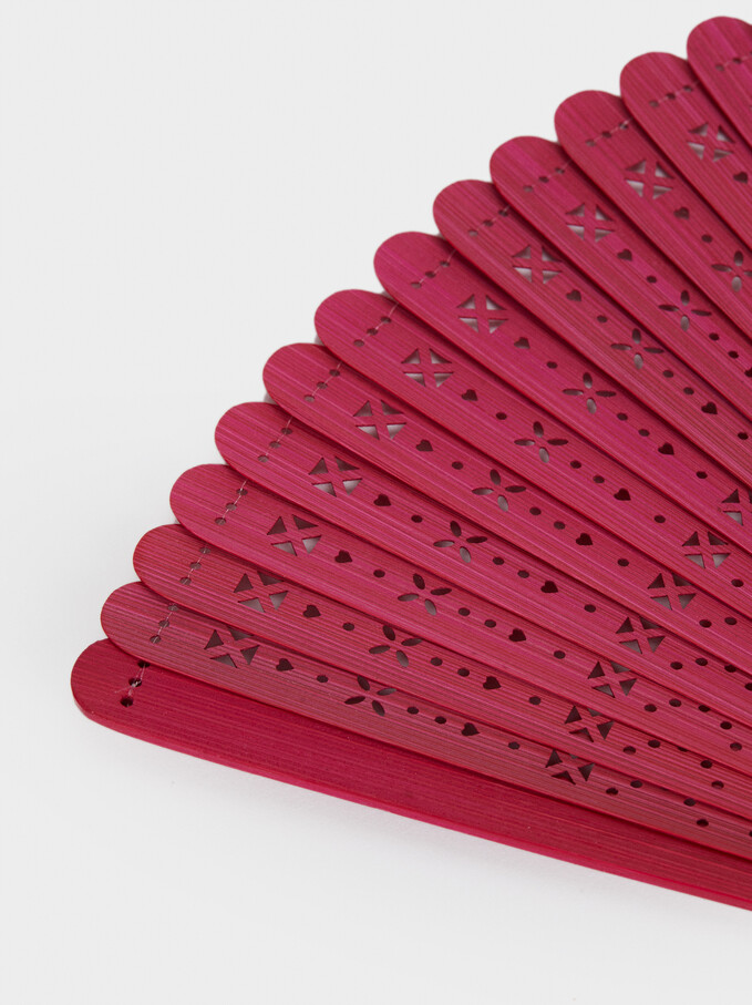 Perforated Fan With Tassel, Pink, hi-res