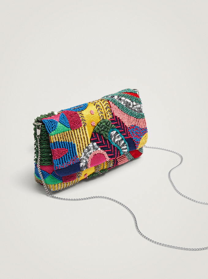 Bolso Bandolera De Fiesta Abalorios, Rojo