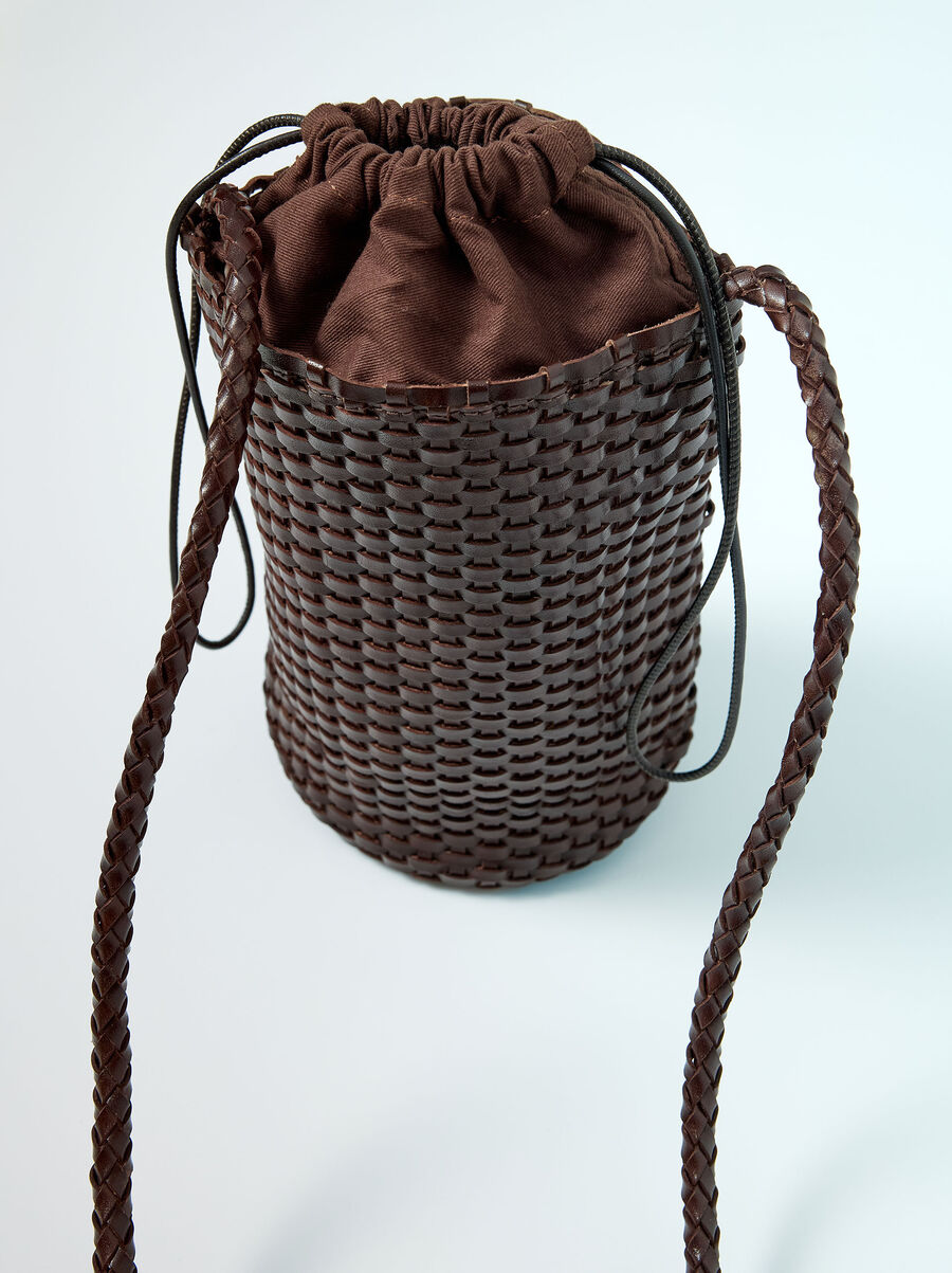 Braided leather bucket bag