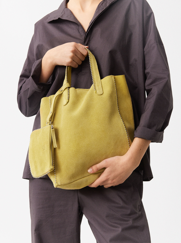 Leather Tote Bag With Pendant - Limited Edition, Yellow, hi-res