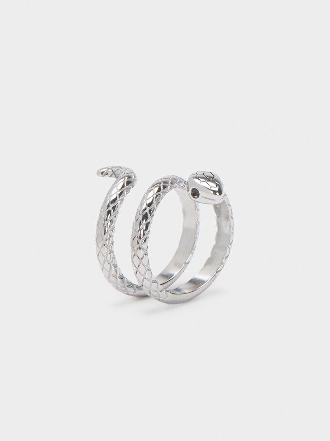 Silver-Plated Stainless Steel Snake Ring, Silver, hi-res