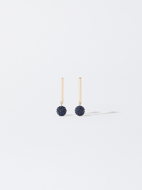 Golden Earrings With Crystals, Blue, hi-res
