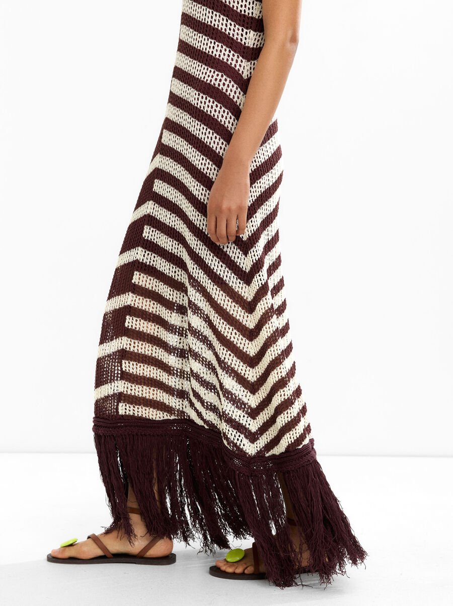 Striped knit dress with fringes