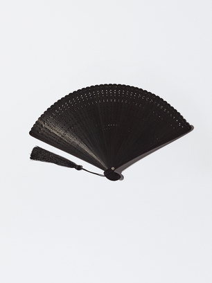 Abanico Bambú Con Perforado, Negro, hi-res
