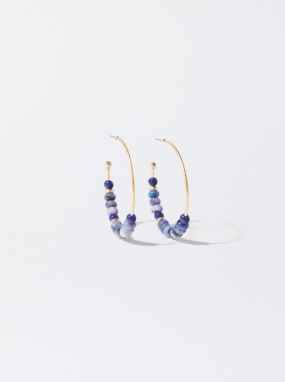Golden Hoops With Resin, Blue, hi-res