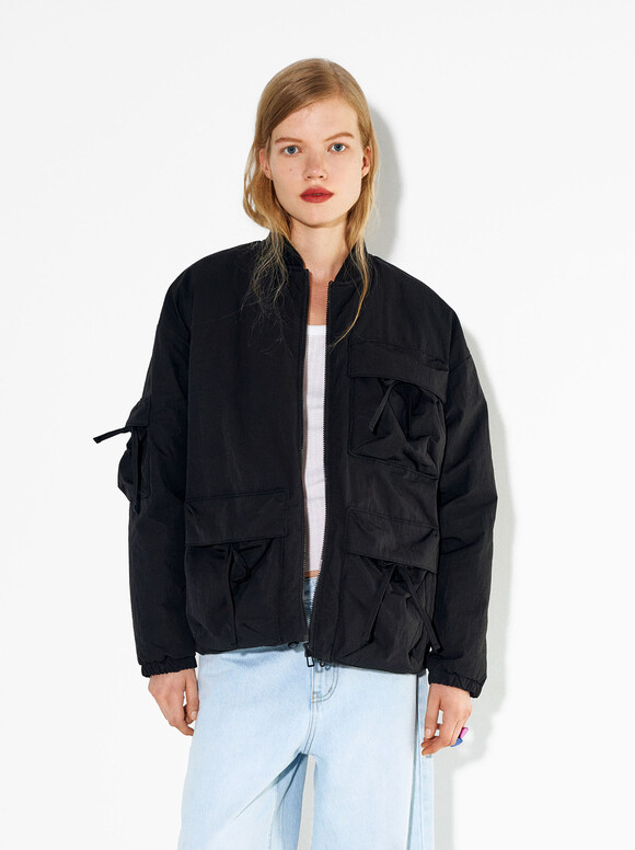 Quilted Jacket With Pockets, Black, hi-res