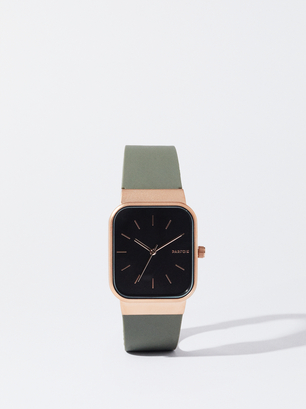 Watch With Silicone Strap, Khaki, hi-res