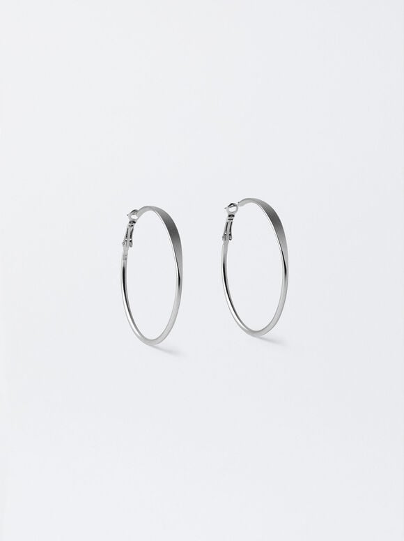 Basic Medium Hoop Earrings, Silver, hi-res