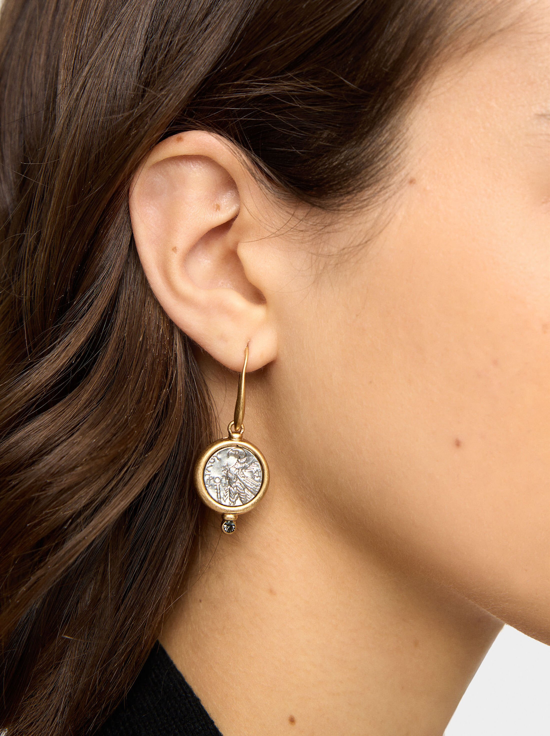 Bicolor coin earrings with crystal image number 1.0