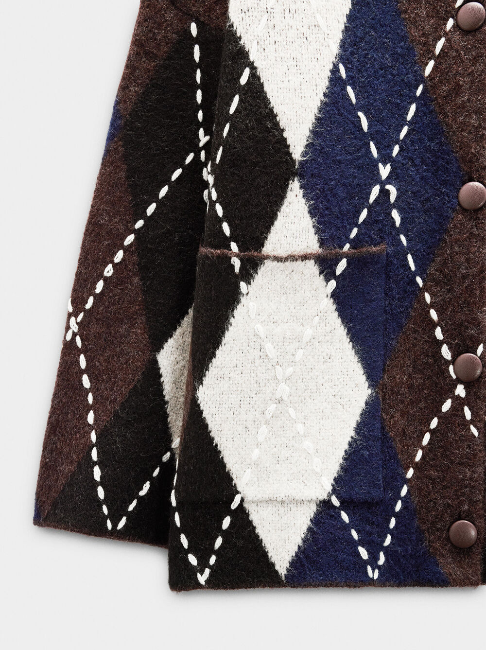 Cardigan in maglia con rombi e ricamo