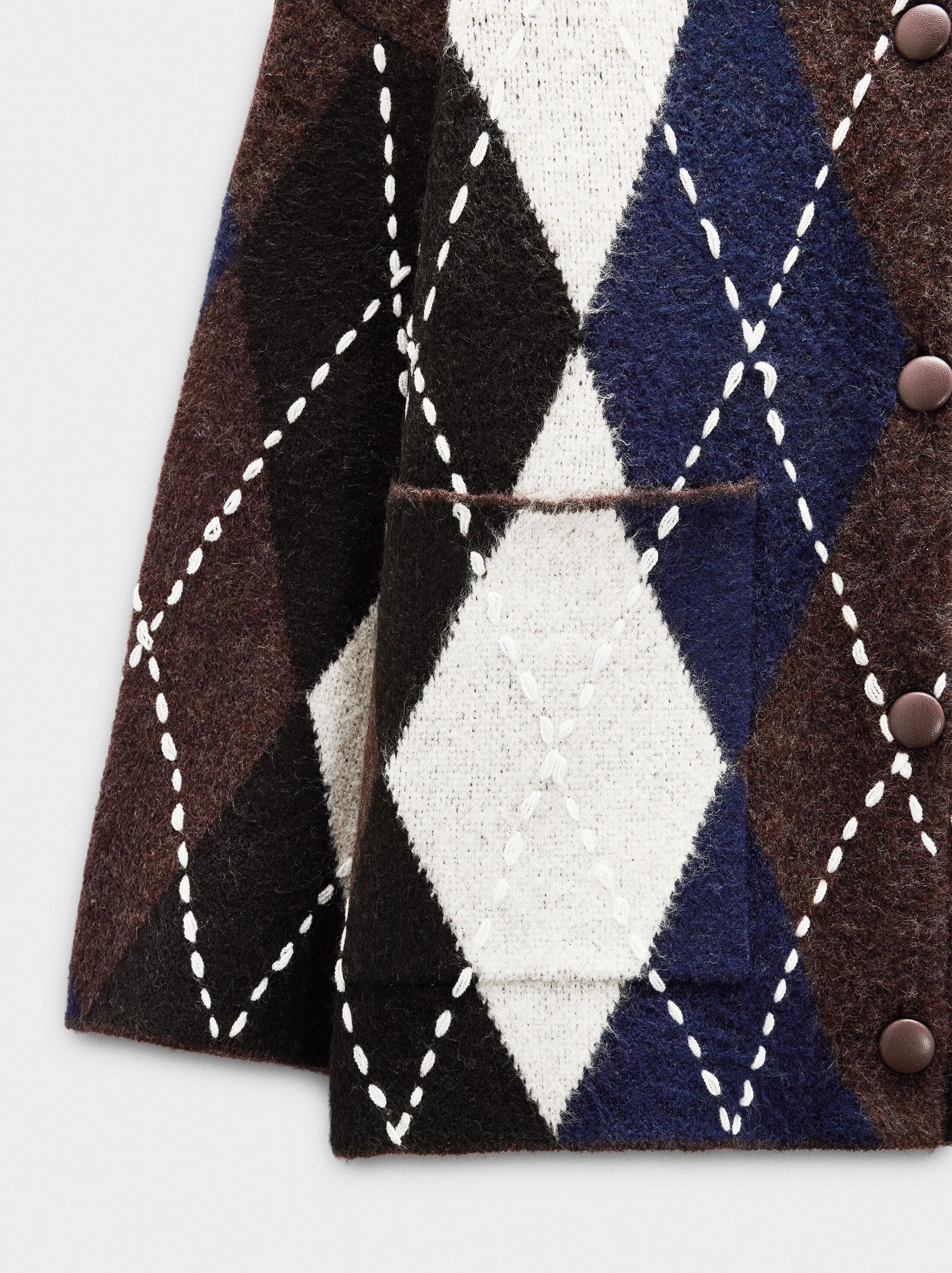 Knit cardigan with argyle and embroidery image number 6.0