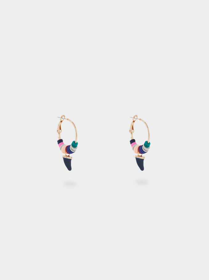 Hoop Earrings With Horn And Beads, Multicolor, hi-res