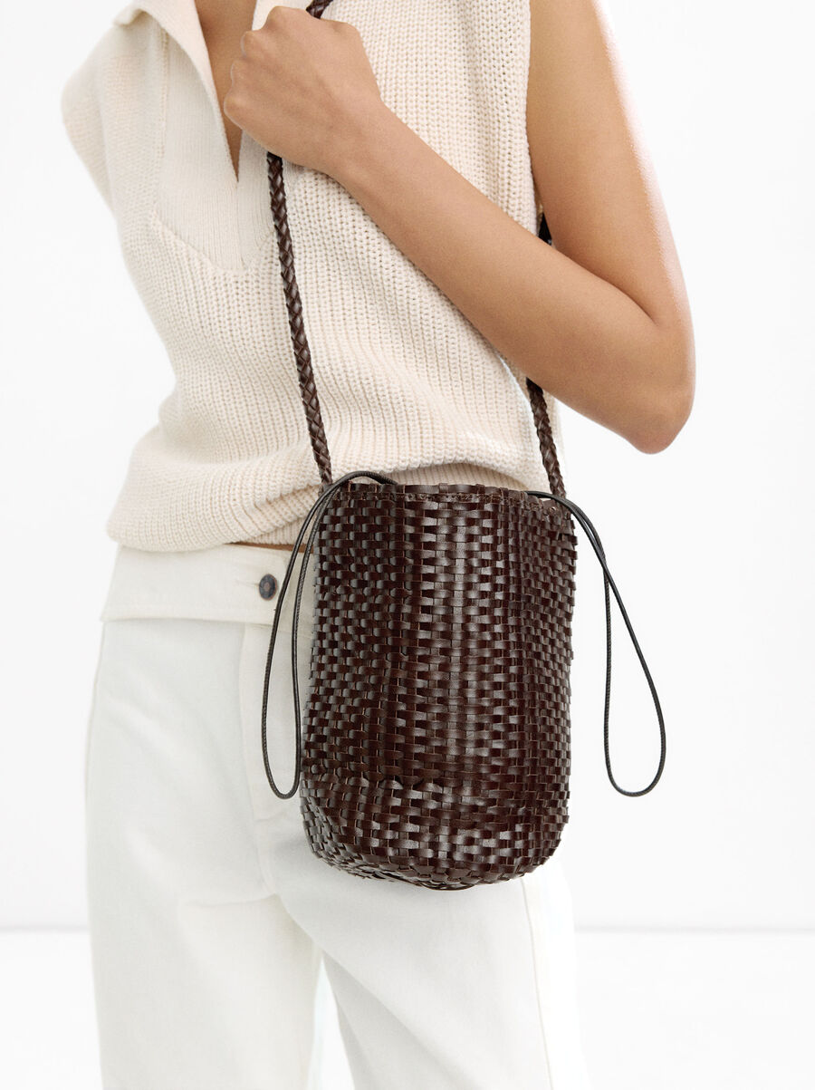 Braided leather bucket bag