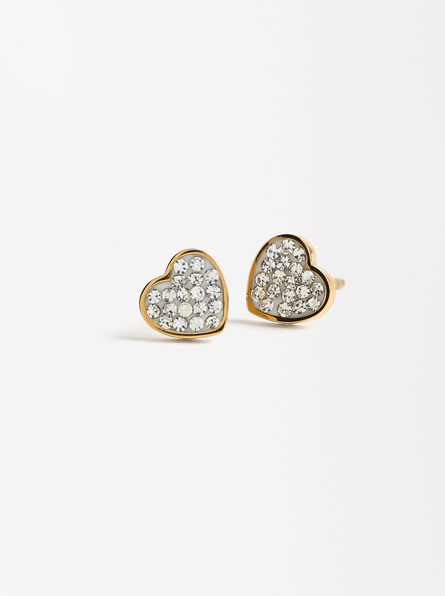 Heart Earrings with Crystals - Stainless Steel