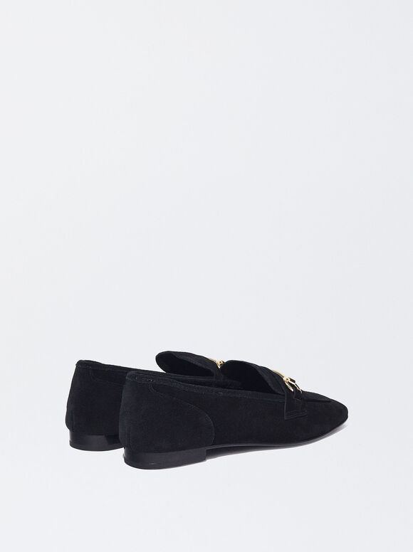 Skórzane Loafersy Z Klamrą, Czarny, hi-res
