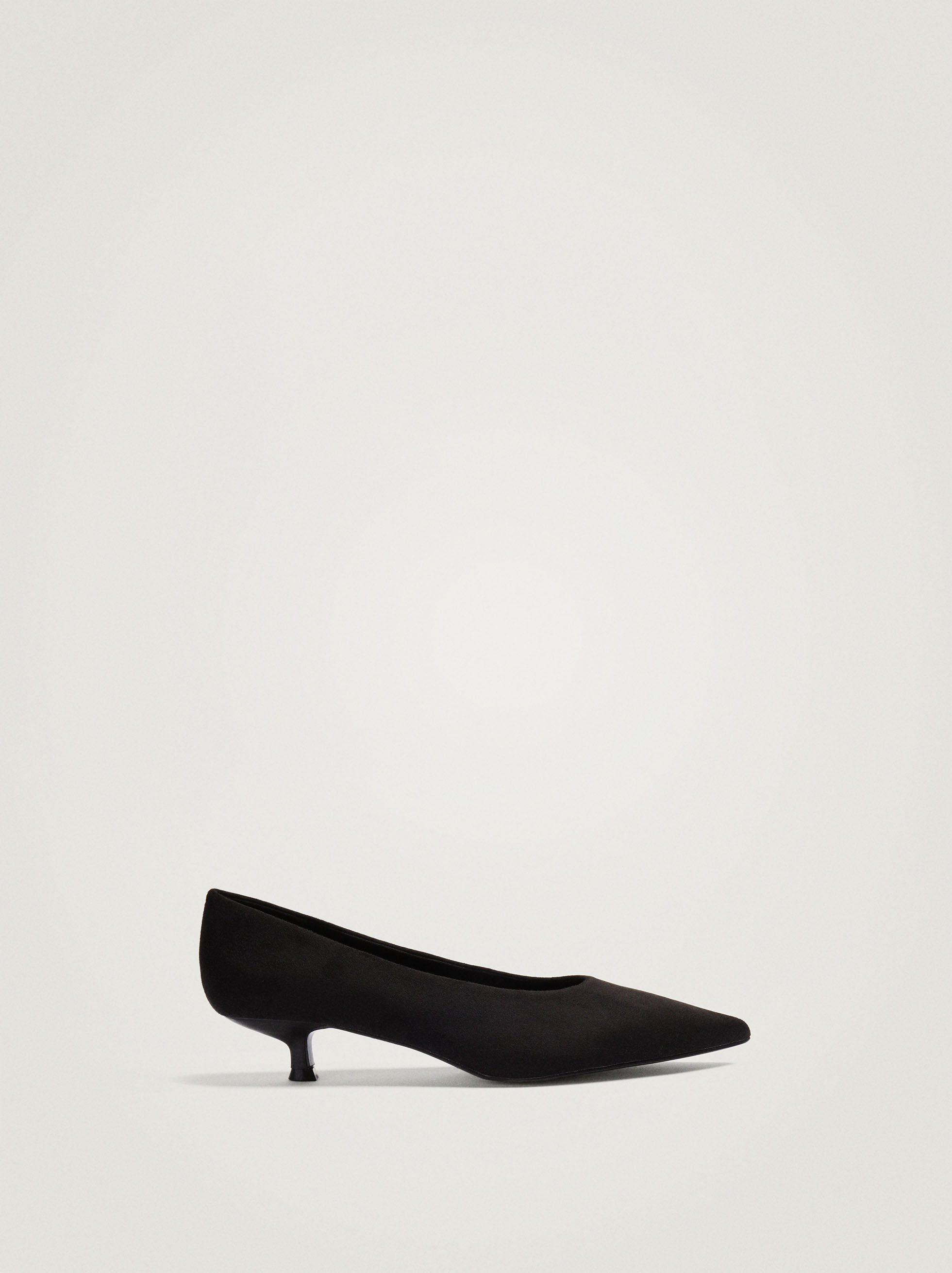Suede Texture Kitten Heel Shoes - Black 