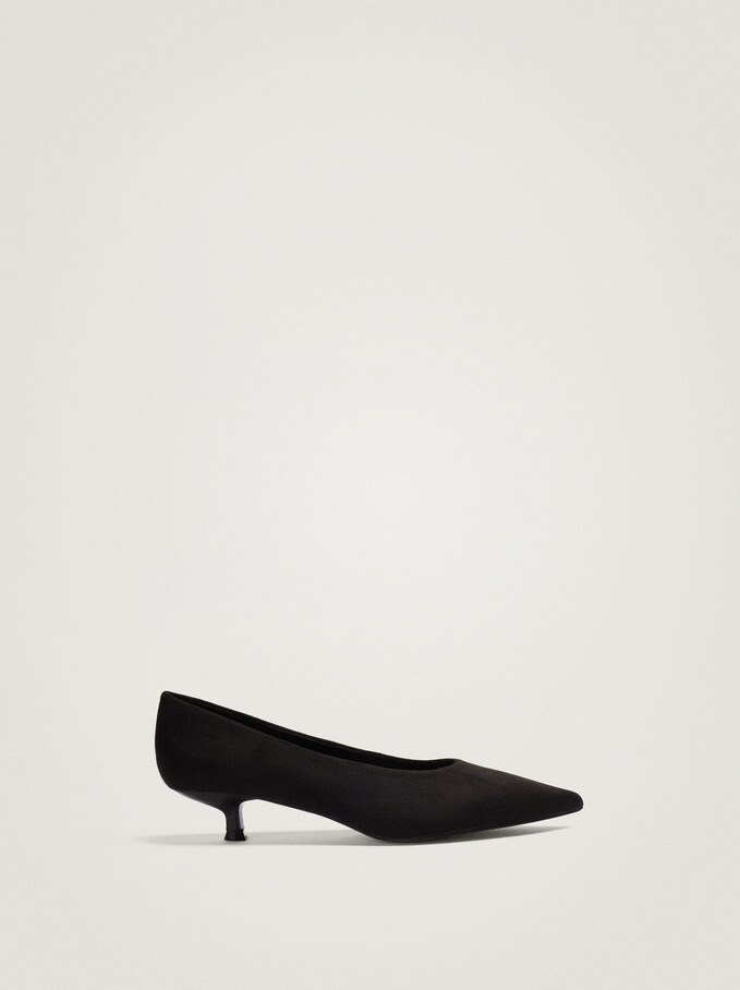 Zapatos De Tacón Con Textura De Ante, Negro, hi-res