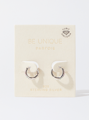 925 Silver Personalised Hoop Earrings With Zirconias, Multicolor, hi-res