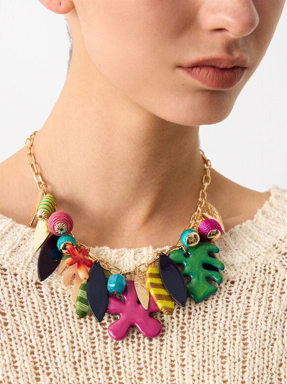 Short Beaded Necklace, Multicolor, hi-res