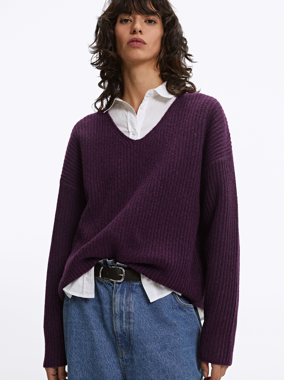 Knitted V-Neck Sweater, , hi-res