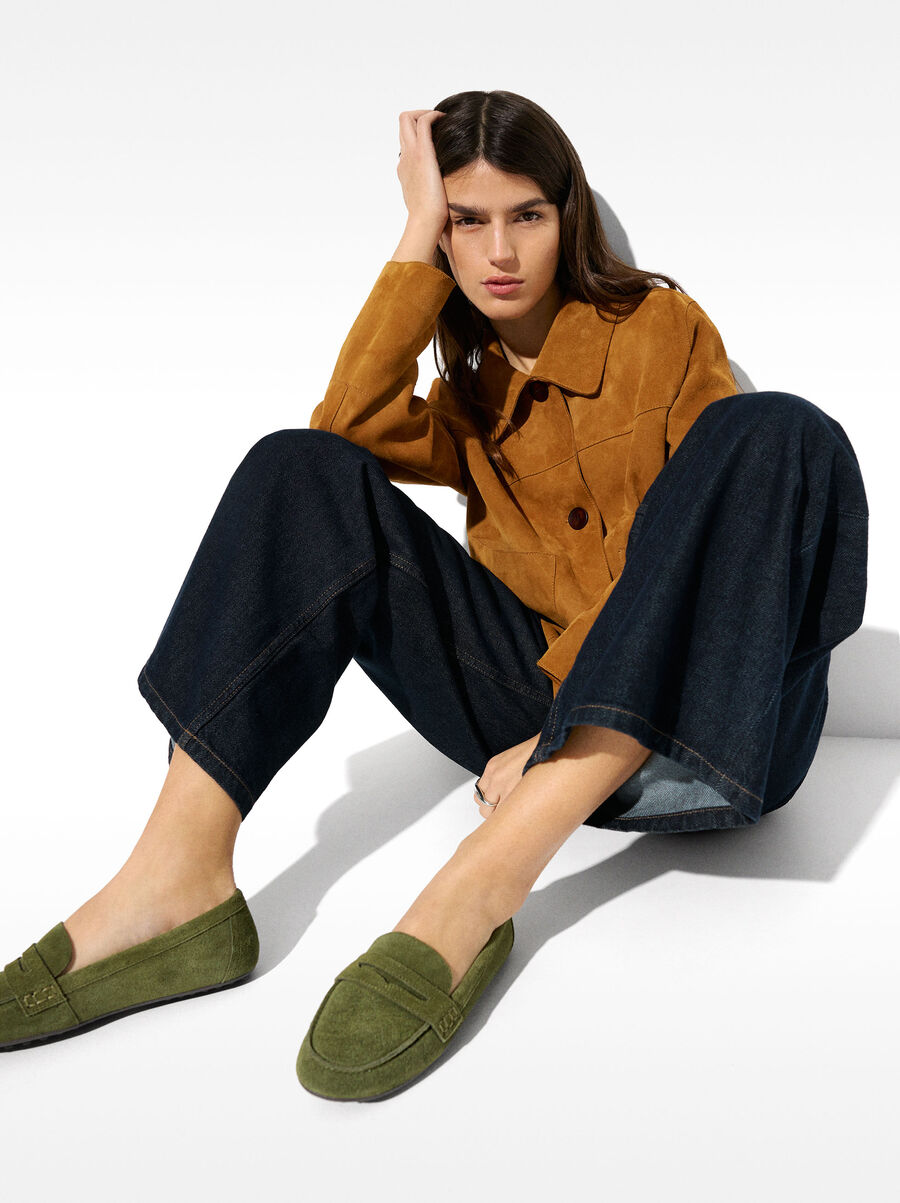 Leather moccasins with stitching