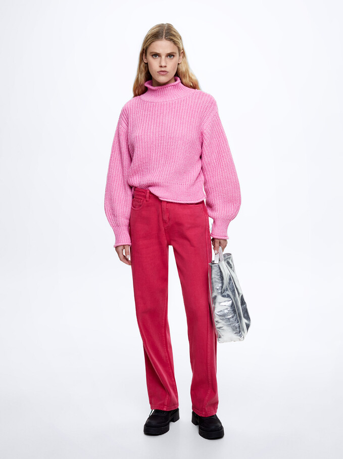 Cropped Knit Sweater, Pink, hi-res