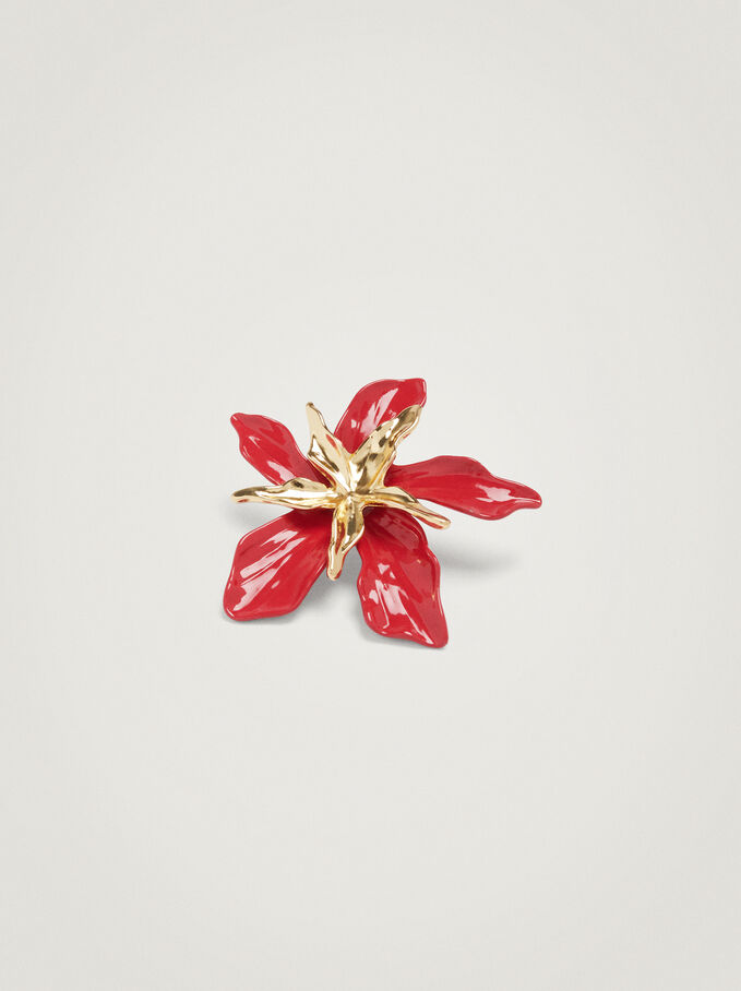 Flower Earrings, Red, hi-res