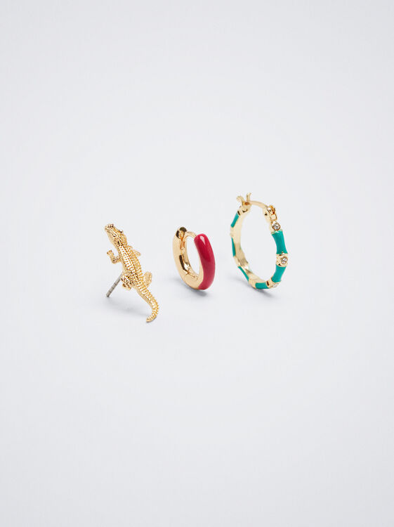 Set Of Hoops With Cubic Zirconia, Multicolor, hi-res